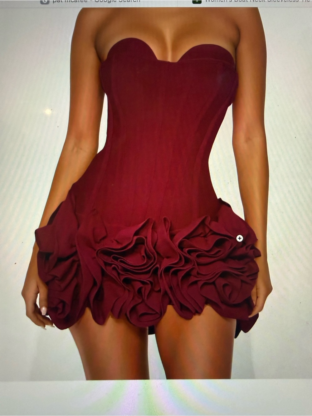 Fashion Nova Wine Strapless Ruffle Mini Dress